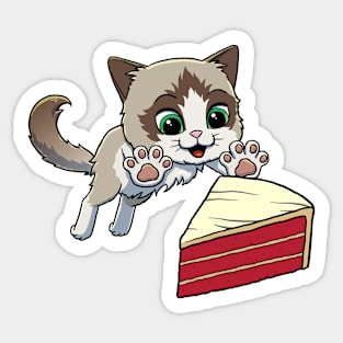 Ragdoll Cat excited to eat Red Velvet Cake Sticker